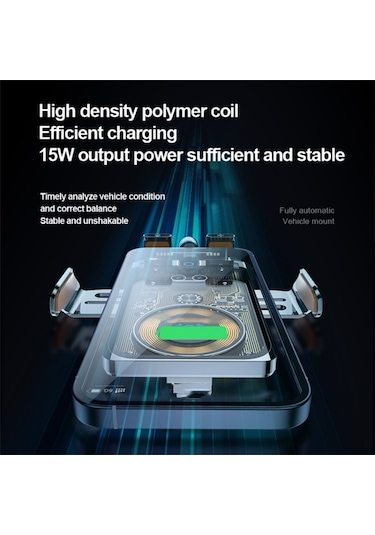 Kızılötesi Sensörlü Telefon Şarjı İle F18 Alüminyum Alaşımlı Braket Araba Kablosuz Şarj Cihazı Şeffaf Gümüş
