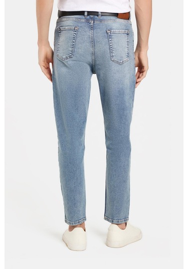 Erkek Straight Fit Bol Kesim Denim Yıkamalı Efektli Esnek Açık Mavi Jean Kot Pantolon-34493 Açık Mavi