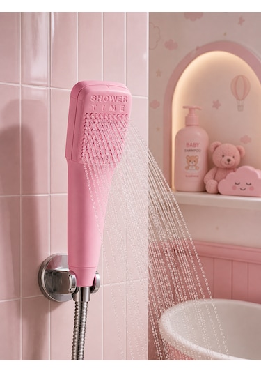 Muraytekno Shower Tıme Renkli Duş Başlığı Güçlü Su Akışı Modern Tasarım El Duşu Pembe