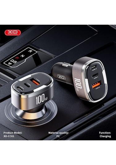 100w Pd Pps Hızlı Araç Şarj Aleti Type-c & Lightning & Usb-a 3 Portlu Voltaj Göstergeli Adaptör