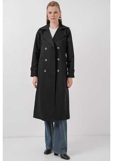 Gabria Ön Düğmeli Trenchcoat Siyah