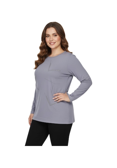 Wearon Kadın Gri Sıfır Yaka Taşlı Bluz Bgl-st05151 Gri