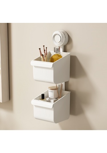 Sones Vakumlu Duvara Monte Banyo Rafı Drenaj Çıkarılabilir Depolama Rafı Asılı Sepet, Stil: 2 Katmanlı Küçük Beyaz Diğer