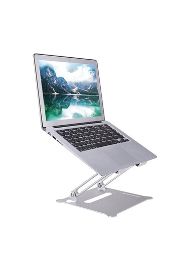 Pazly Alüminyum Ayarlanabilir Dizüstü Bilgisayar Standı, Taşınabilir Katlanır, Kaymaz Yük, 265x235x50mm, Gümüş/siyah