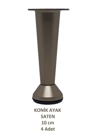 Adilon Konik Ayak, Saten, 10 Cm, 4 Adet Dolap, Mobilya, Puf Ayağı Vidaları Hediye Saten