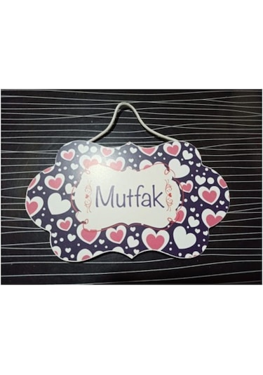 Hiraevgereçleri Mutfak Oda Isimlik Ahşap Kapı Isimliği Kalpli Desen Çok Renkli