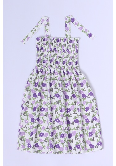 Kız Çocuk Askılı Elbise Çiçek Desenli B35 Hcm00119 Fuşya