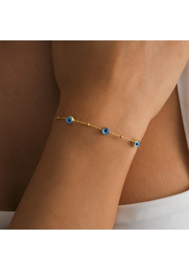 Queen Silver Jewelry 925 Ayar Gümüş Doç Nazar Bocuklu Bileklik Altın - Gümüş