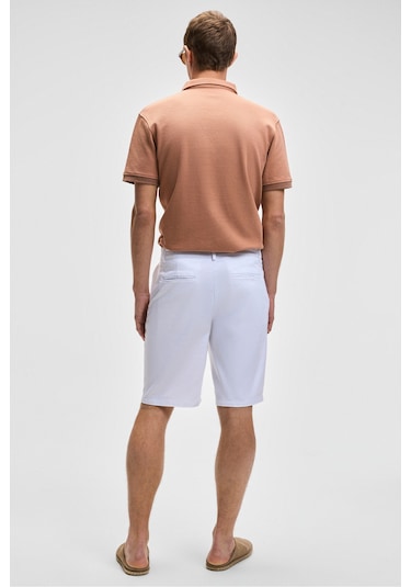 Grimelange TEEMO Erkek Yanları Cepli Fermuarlı Likralı Slim Fit Beyaz Şort