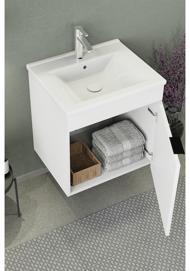 Biani Fix Arya 55 Cm Banyo Dolabı,Seramik Lavabolu, Aynalı,Lavabo Dahil,Mdf,Mat Beyaz Biani Fix Arya 55 Cm Banyo Dolabı,Seramik Lavabolu, Aynalı,Lavabo Dahil,Mdf,Mat Beyaz