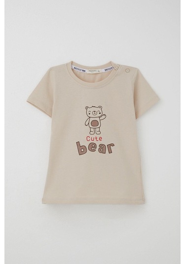 Breeze Erkek Bebek Şortlu Takım Havalı Ayıcık Baskılı 9 Ay-3 Yaş, Bej Bej