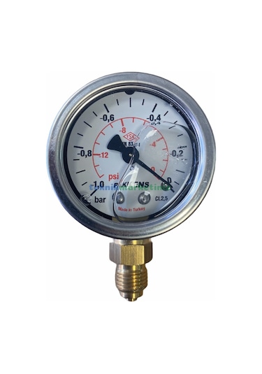 50Mm -1 0 Bar 1 4" Alttan Çıkışlı Gliserinli Vakummetre Pakkens