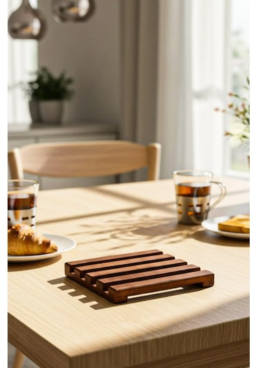Weyne Kindra - Kare Nihale Çaydanlık Altlığı Ahşap Kahverengi