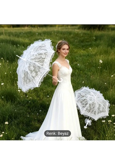 Atay Garage Şemsiye 60-58 Ebatlarinda Gelin Düğün Nişan Çekimleri Özel Günlerde Resim Çekilmesi İçin İdealdir Beyaz