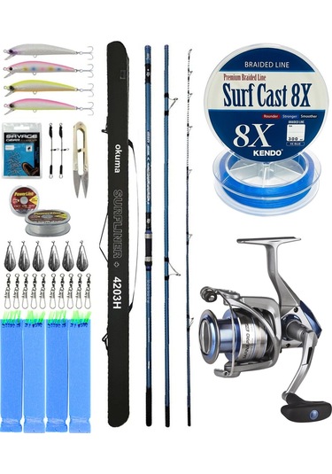 Yekoutdoor Profesyonel Olta Seti Okuma Surfliner+ Surf 420cm 3 Parça Olta Kamışı&okuma Safina Pro 8000 Olta Makinesi