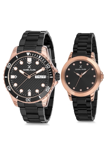 Daniel Klein 8680161711104 Siyah Çelik Kordonlu Sevgili Çift Kol Saatleri Rose Gold