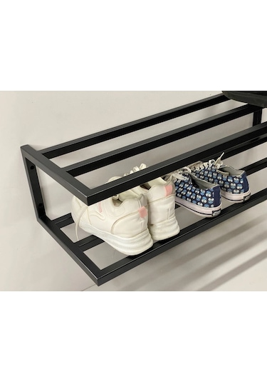 Aju Ayakkabılık, Modern 2 Katlı Açık Ayakkabı Rafı, Çok Amaçlı Düzenleyici Duvara Monte Metal Raf Siyah
