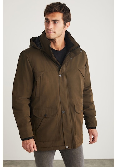 Gerardo Erkek Çok Kalın Su Ve Rüzgar Geçirmez Içi Astarlı Kapşonlu Outdoor Dış Giyim Haki Mont