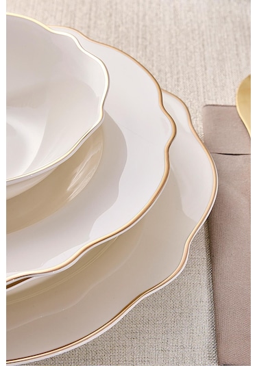 Porselen Gold Bone 24 Parça 6 Kişilik Yemek Takımı Gold Desenli