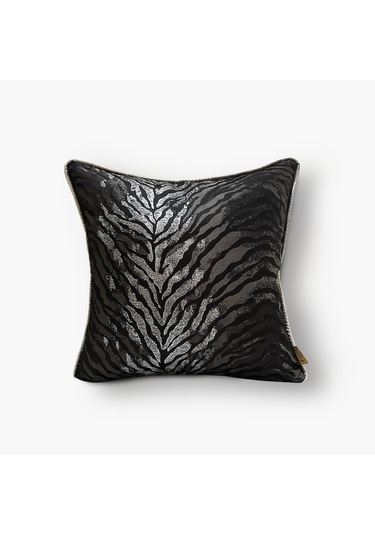 "zebra" Desenli Saten Dokuma Kırlent - 45x45 Gümüş - Siyah