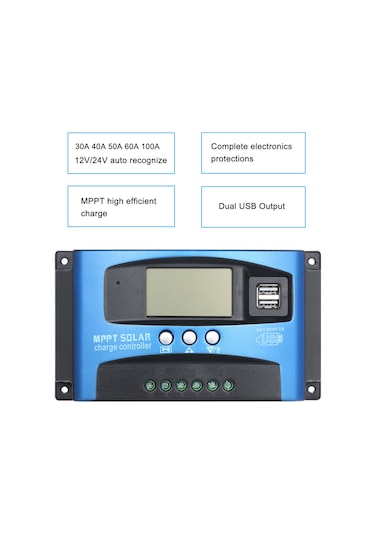 Mufunye 40a Mppt Güneş Şarj Kontrol Cihazı Çift Usb Lcd Ekran Otomatik Güneş Hücresi Paneli Şarj Regülatörü