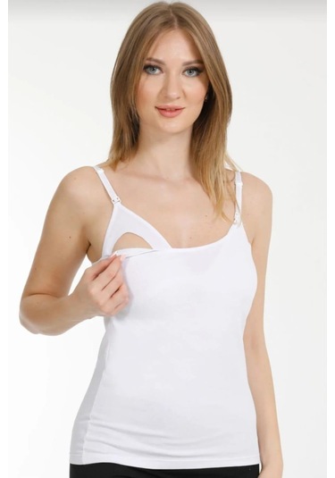 Liza Kadın Penye Emzirme Atlet Tekli Beyaz