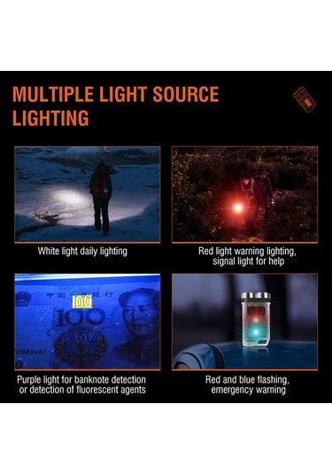 Neevoyu Taşınabilir 5 Seviyeli Parlaklık Ve 4 Renkli Led Anahtarlık Feneri - Su Geçirmez, Şarj Edilebilir Siyah