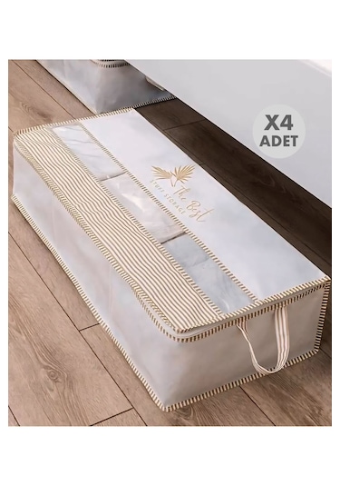 4 Adet Büyük Boy Pencereli Baza Altı Düzenleyici Hurç 70x32x20 Beyaz - Pudra