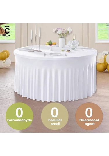 Sones 4ft Polyester Elastik Masa Örtüsü Örtüsü Düğün Ziyafet Parti Dekorasyonu Yuvarlak Masa Eteği Ofis Masa Örtüsü Beyaz Beyaz