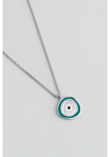 Horus'un Gözü 18 Ayar Beyaz Altın Kaplama 45 Cm Gümüş Nazar Kolye