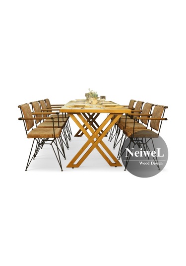 Neiwel Ken Doğal Ahşap Yemek Masası-80-160 Açık Ceviz