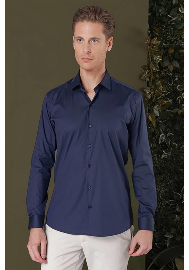 Gk 709 Slim Fit Lacivert Klasik Gömlek Lacivert
