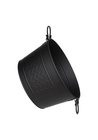 Metal Siyah Zigzag Desenli Yuvarlak Şömine - Soba Odun Depolama Saklama Kovasi