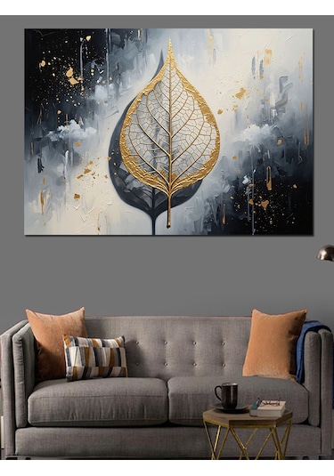 Ahşap Tablo Altın Varaklı Yaprak Deseni