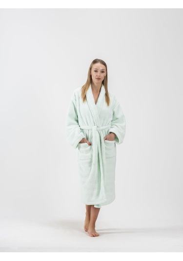 Welsoft Şalyaka Bornoz Mint Yeşili Peluş Sabahlık Mint Yeşili