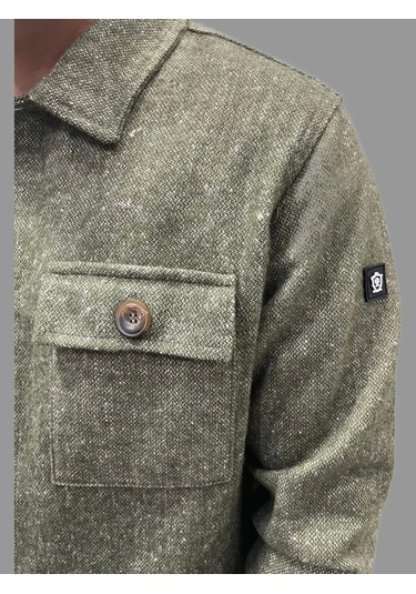 Erkek Cep Detaylı Kışlık Haki Kaşe Gömlek Haki