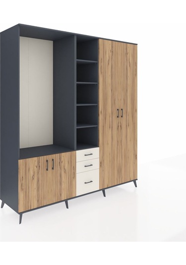 Kronos Dolap 13 Raflı 3 Çekmeceli 4 Kapaklı 220x59x243 Antrasit-çam/aytaşı Atlas Çam/aytası