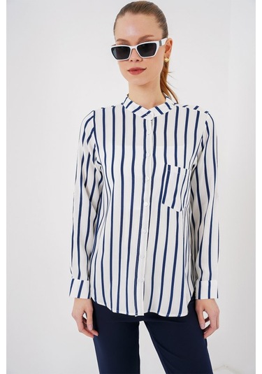 Uzun Kollu Çizgili Gömlek 20283 - B.lacivert Lacivert