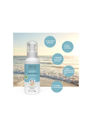 Incıa 100% Natural After Sun Losyon Güneş Sonrası Organik Aloe Vera Nemlendirici Rahatlatıcı 100 ML