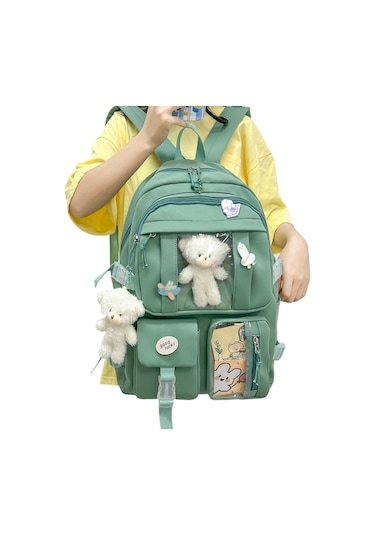 Ins Tarzı Sırt Çantası Ortaokul Öğrenci Çantası-koyu Yeşil