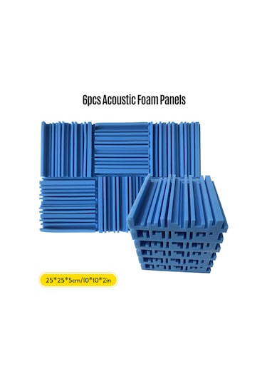 Hfambition Mavi Yüksek Yoğunluklu Köpük Akustik Paneller - Gürültü Emici, Yalıtıcı, Yangın Engellli, Düzensiz Geniş Frekanslı, 6 Adet 25x25x5cm 9.7''