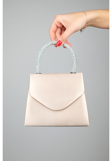 Monako Bej Saten Taşlı Kadın El Çantası Çok Renkli