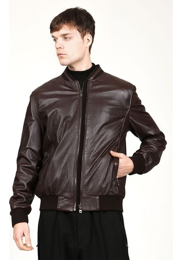 Dericlub Kolej Jumbo Gerçek Deri Erkek Mont-Kahverengi