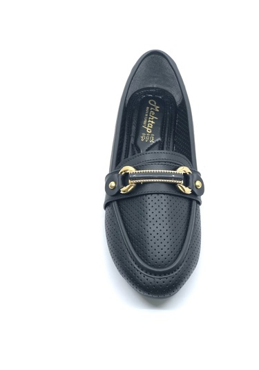 Mehtap Toka Detaylı Delikli Düz Taban Kadın Babet Ayakkabı Siyah