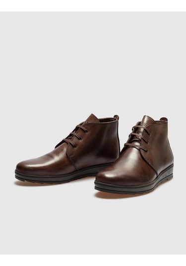 Cabani Hakiki Deri Kahverengi Bağcıklı Erkek Günlük Bot Kahverengi