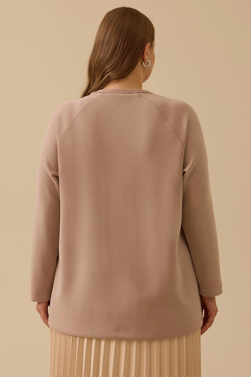 Galaxi Kadın Büyük Beden Bağcıklı Basic Sweatshirt 4002 Camel Camel