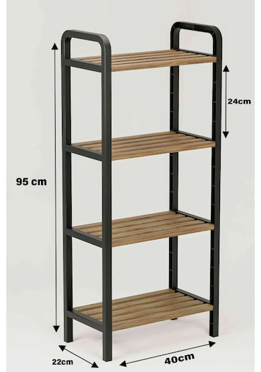 4 Katlı Ahşap Çubuklu Ayakkabılık, 40cm Düzenleyici Raf Ceviz