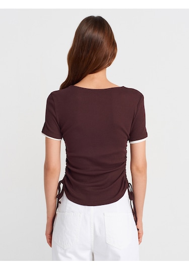 Dilvin 31816 Çift Katlı Büzgülü T-shirt-kahve Kahve