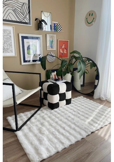 Yünteks Bubble Kabartmalı Peluş Post Halı 90x150 Beyaz