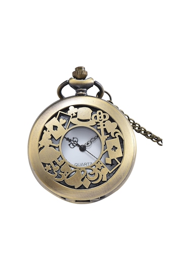 Valkyrie Alice Harikalar Diyarı Temalı Vintage Bronz Cep Saati - Kolye Köstekli Retro Hediye